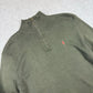 Ralph Lauren 1/4 Zip Jumper Large Khaki Knit Cotton