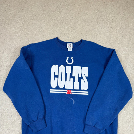 Colts NFL Sweater Large Blue Colourway Vintage Spell Out Logo Long Sleeve