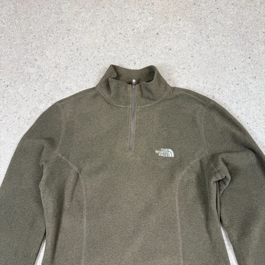 North Face Fleece 1/4 Zip Small Womens Khaki Embroidered Logo Polartec