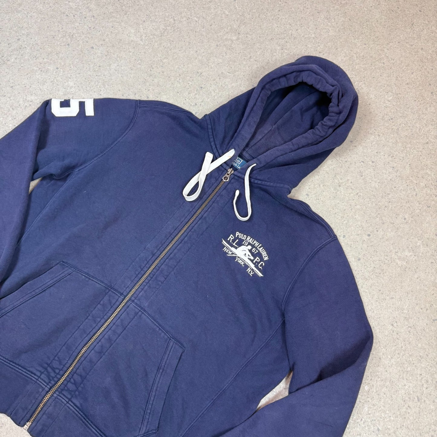 Ralph Lauren Zip Up Hoodie Large Navy Blue Embroidered Logo Hooded