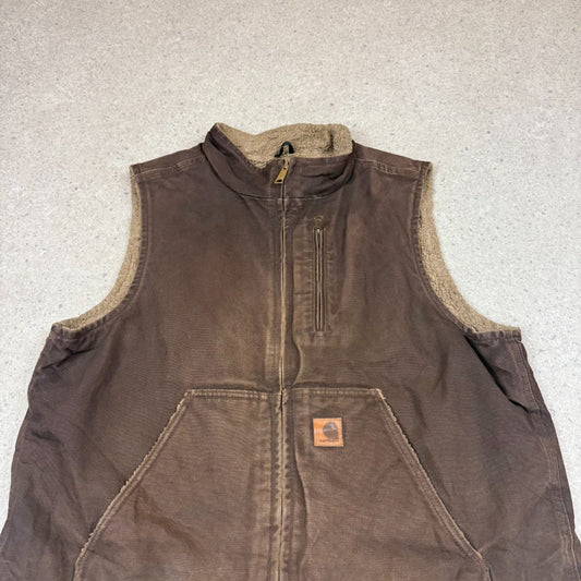 Carhartt Vest Large Brown Fleece Lined Vintage