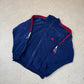 Adidas Velour Windbreaker Jacket Large Blue 90s Zip Up Logo