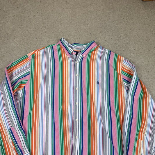 Ralph Lauren Striped Shirt 4XLT Summer Striped Embroidered Logo Button Down