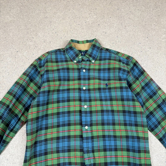 Ralph Lauren Shirt Small Green Blue Check Pattern Embroidered Logo Country Style