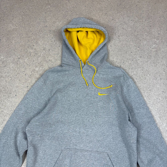 Nike Small Swoosh Hoodie Large Grey Embroidered Logo Y2K Hooded