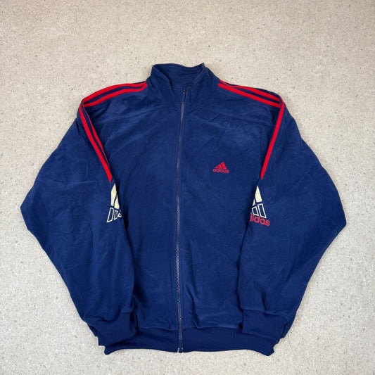 Adidas Velour Windbreaker Jacket Large Blue 90s Zip Up Logo