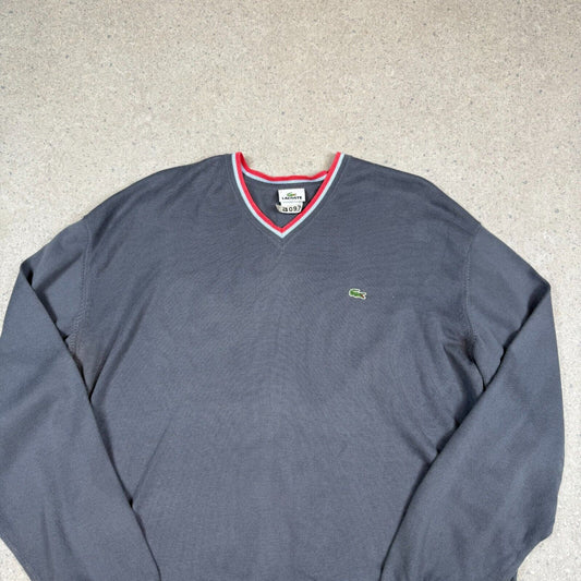 Lacoste V Neck Smart Jumper Large / XL Grey Colourway Embroidered