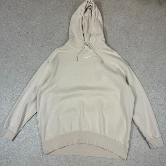 Nike centre Swoosh Hoodie Large Beige Embroidered Logo Boxy Fit Hooded