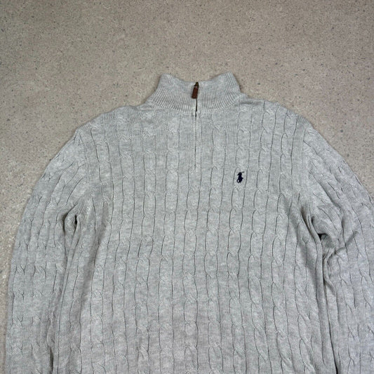 Polo Ralph Lauren 1/4 Zip Jumper Ribbed Knit Large Grey