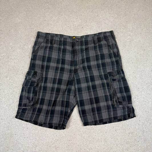 Lee Cargo Shorts 42” Black Check Relaxed Fit Pockets