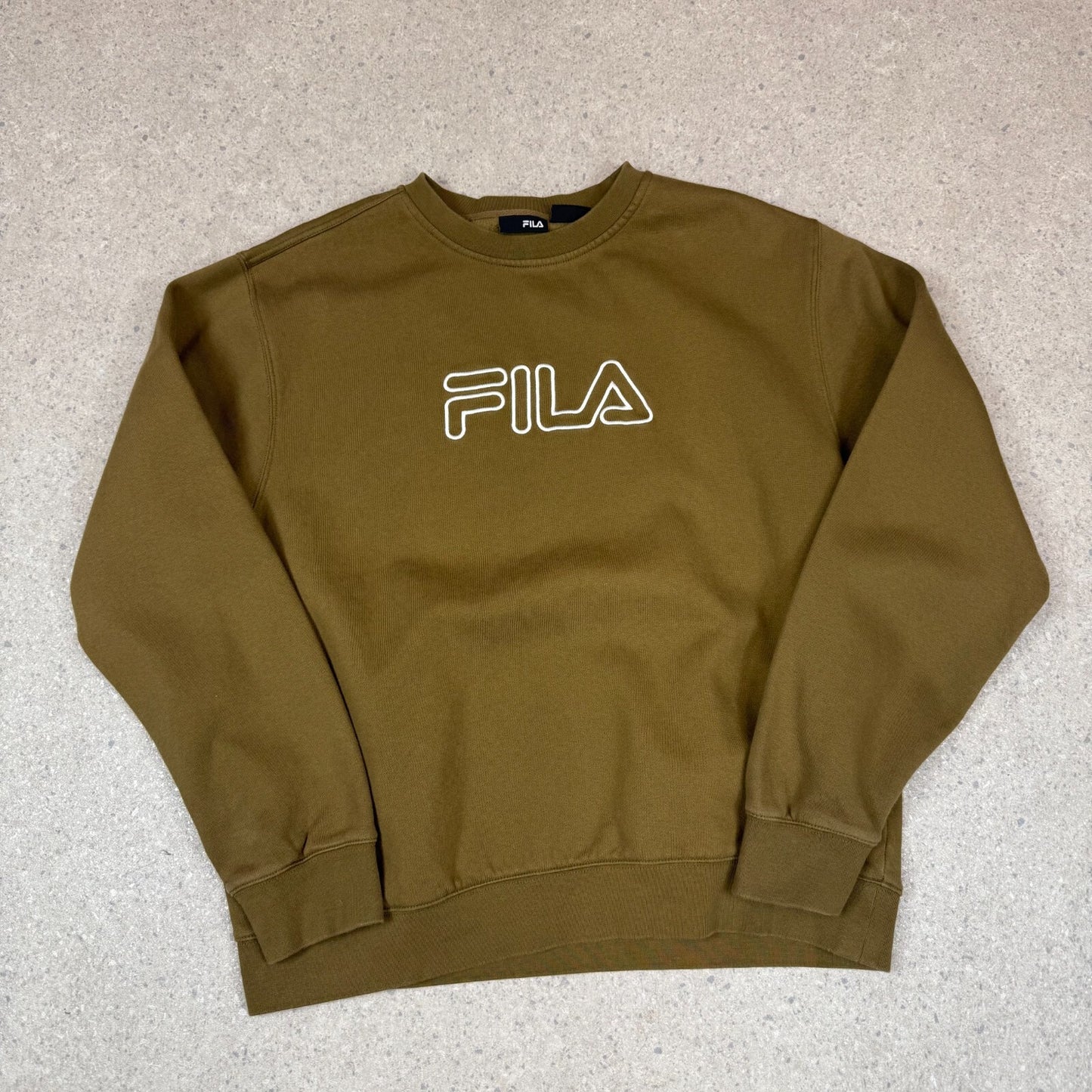 Fila Sweatshirt XL Khaki Colourway Embroidered Logo Y2K