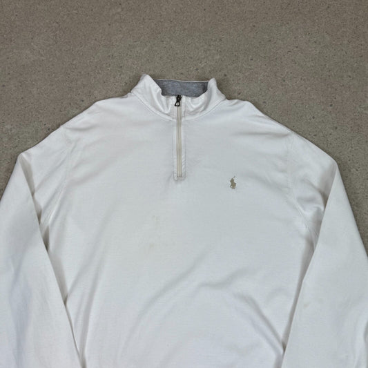 Ralph Lauren 1/4 Zip XXL White Colourway Embroidered Logo Long Sleeve