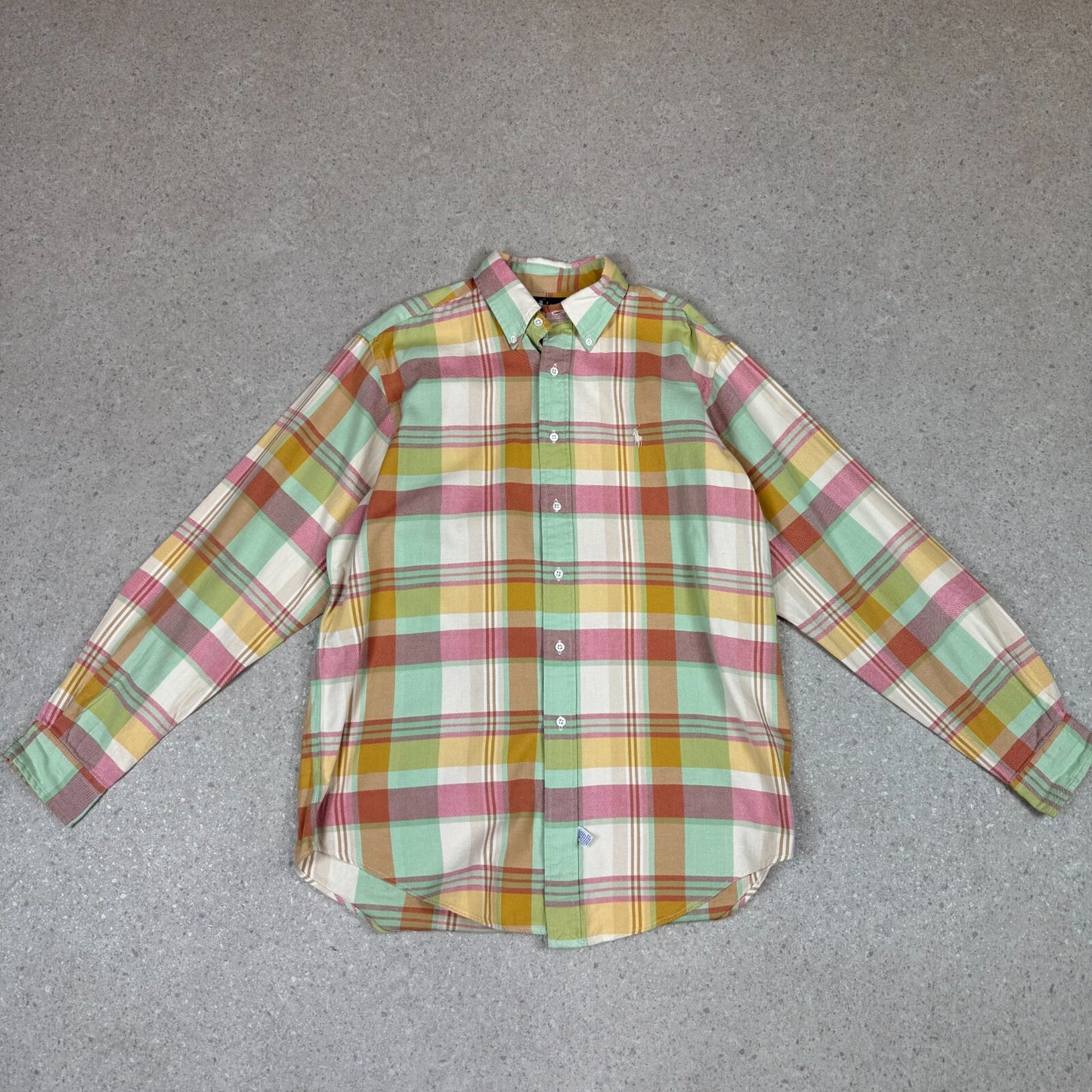 Ralph Lauren Flannel Shirt Large Orange Green Long Sleeve