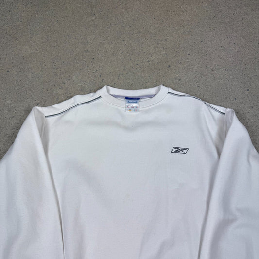 Reebok Sweatshirt Medium White Embroidered Logo Y2K Relaxed Fit