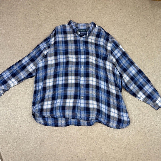 Ralph Lauren Flannel Shirt 4XL White Blue Colourway Button Down Long Sleeve