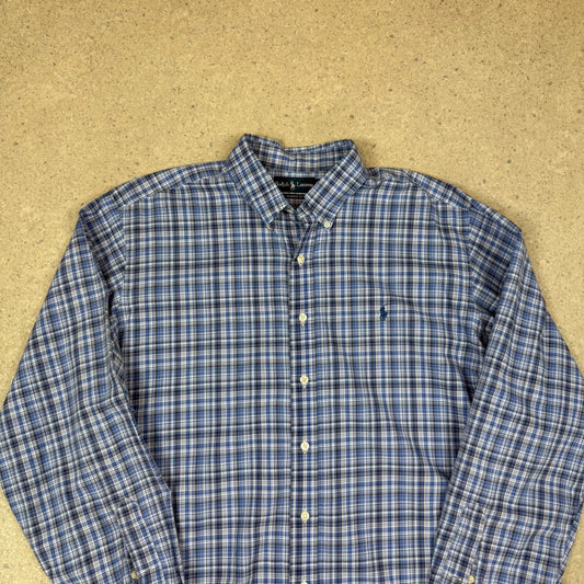 Ralph Lauren Check Shirt 2XL Blue Embroidered Logo