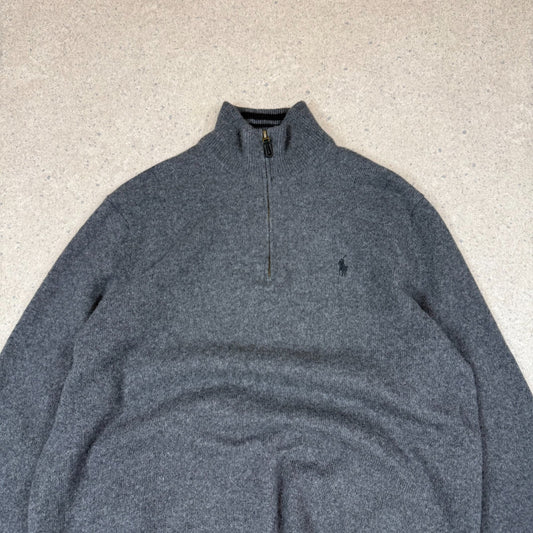 Ralph Lauren 1/4 Zip Jumper Large Grey Colourway Merino Wool Super Soft