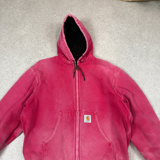 Carhartt Active Jacket Red Pink Colourway Small Embroidered Logo Hoodie