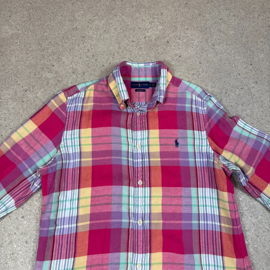 Ralph Lauren Shirt Medium Red Multicolor Plaid Long Sleeve Cotton