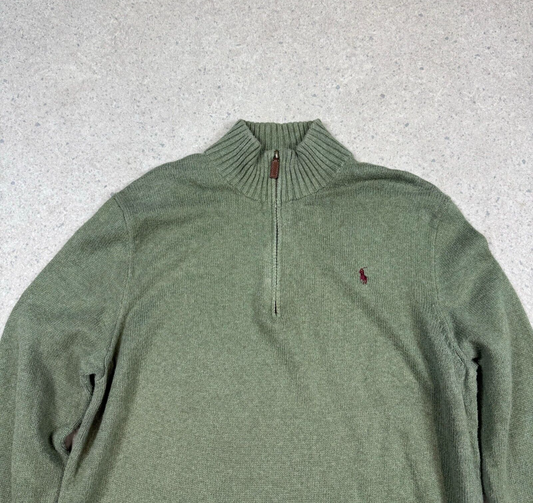 Ralph Lauren 1/4 Zip Jumper Medium Green Colourway Embroidered Logo Cotton