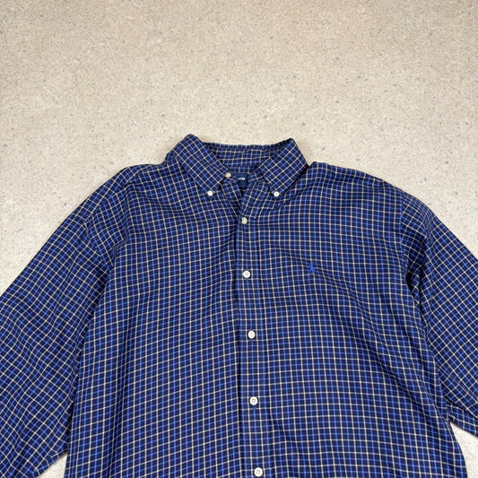 Ralph Lauren Tilden Golf Shirt Medium Blue Check Lightweight Button Down