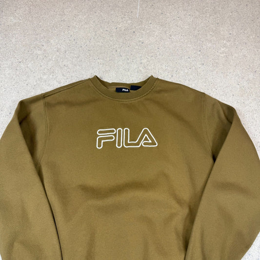 Fila Sweatshirt XL Khaki Colourway Embroidered Logo Y2K