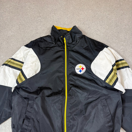 NFL Steelers PRO Player Windbreaker Jacket Large Black White Full Zip