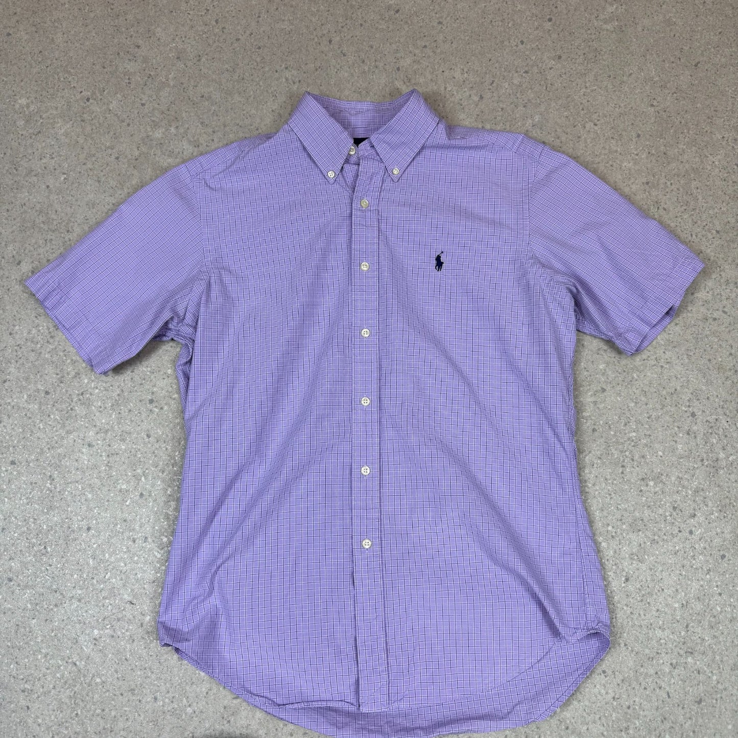 Ralph Lauren Shirt Medium Purple Check Embroidered Logo Short Sleeve