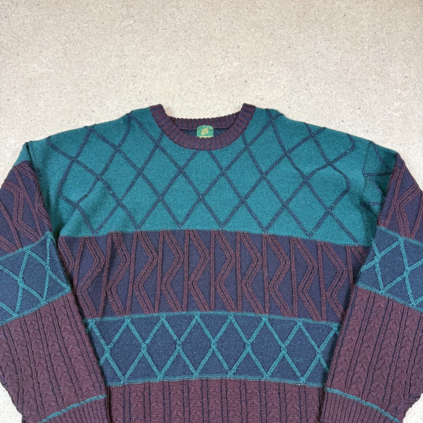 Unbranded Knit Jumper XL Heavyweight Knitted Green Burgundy