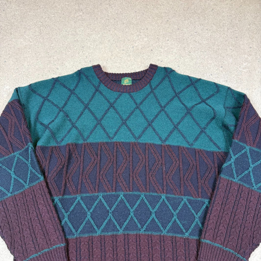 Unbranded Knit Jumper XL Heavyweight Knitted Green Burgundy