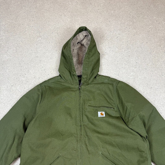 Carhatt Sherpa Active Jacket Medium Moss Green Lined Hooded Zip Up