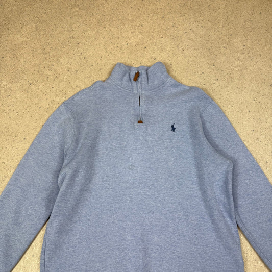 Ralph Lauren 1/4 Zip Jumper Large Baby blue Embroidered Logo