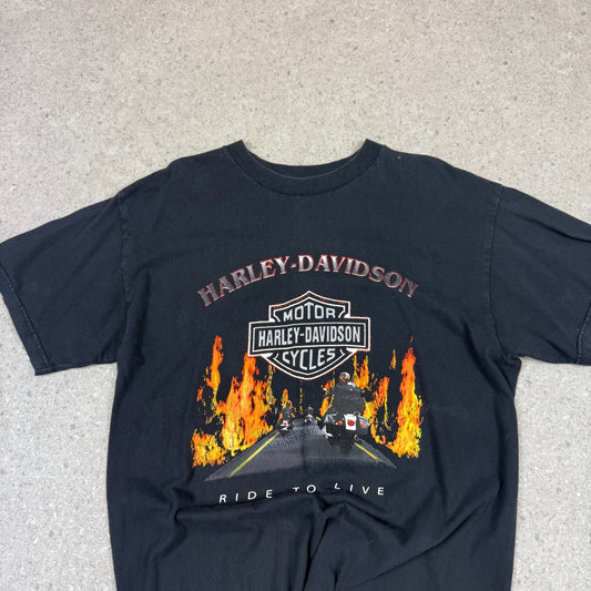 Harley Davidson T Shirt Medium Black Ride To Live 2000s