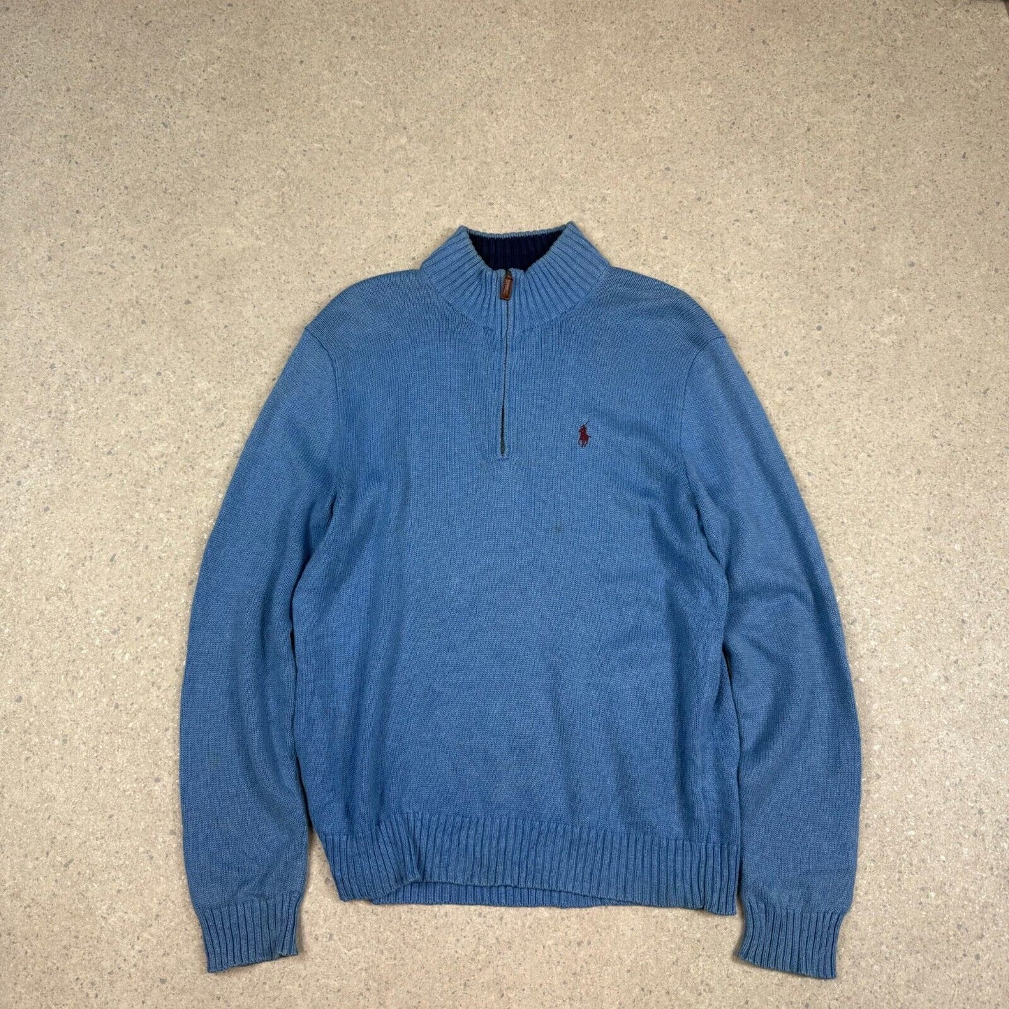 Ralph Lauren 1/4 Zip Knit Medium Blue Vintage 90s