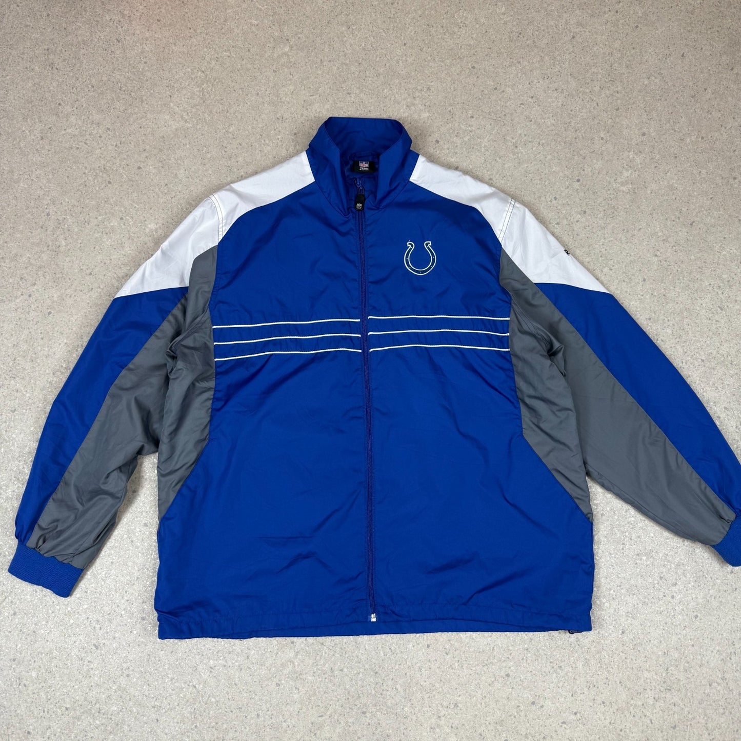NFL Colts Windbreaker Jacket XL Blue Grey Embroidered Logo Zip Up