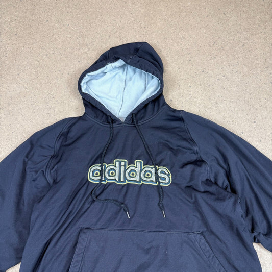 Adidas Fleece Hoodie Small Navy Colourway Fleece Lined Embroidered Logo Y2K