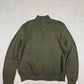 Ralph Lauren 1/4 Zip Jumper Large Khaki Knit Cotton