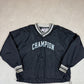 Champion Windbreaker Large Black Pulllover Fully Embroidered V Neck