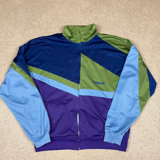 Reebok Warm Up Track Top Large Blue Green Embroidered Logo 90s Zip Up
