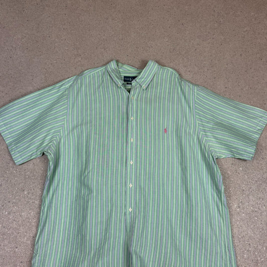 Ralph Lauren Shirt 2XLT Green White Stripe Short Sleeve