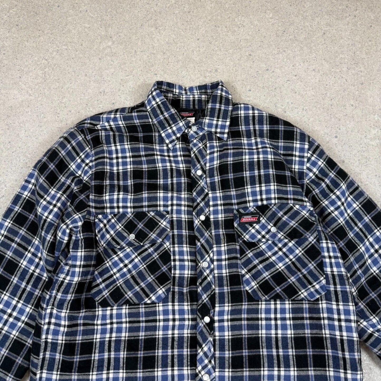 Dickies Flannel Jacket Medium Black White Padded Lined Embroidered Logo
