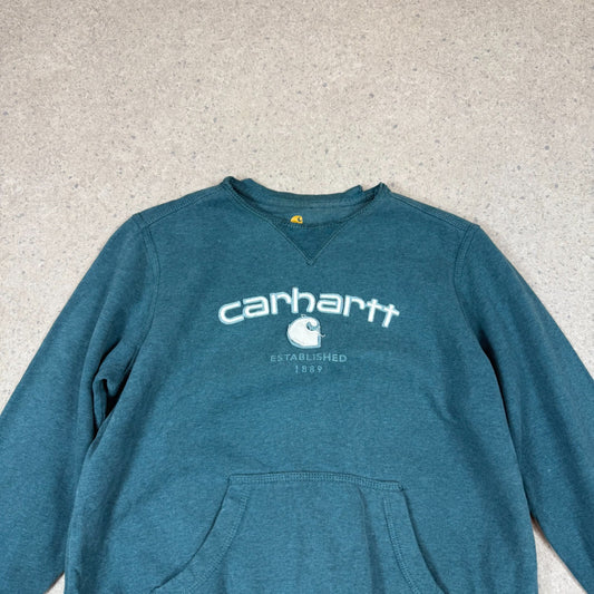 Carhartt Sweatshirt Small Full Embroidered Spellout Blue Colourway