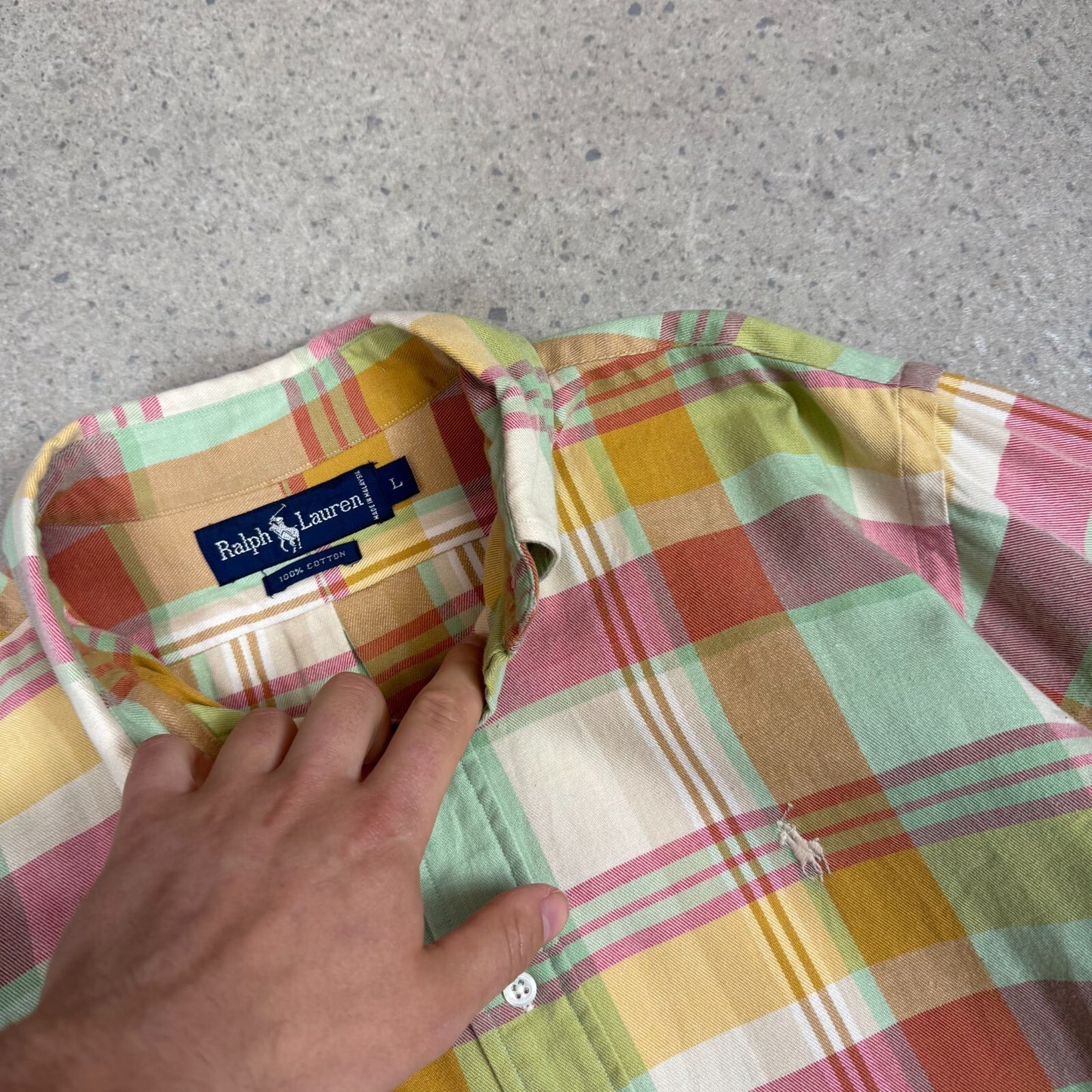 Ralph Lauren Flannel Shirt Large Orange Green Long Sleeve