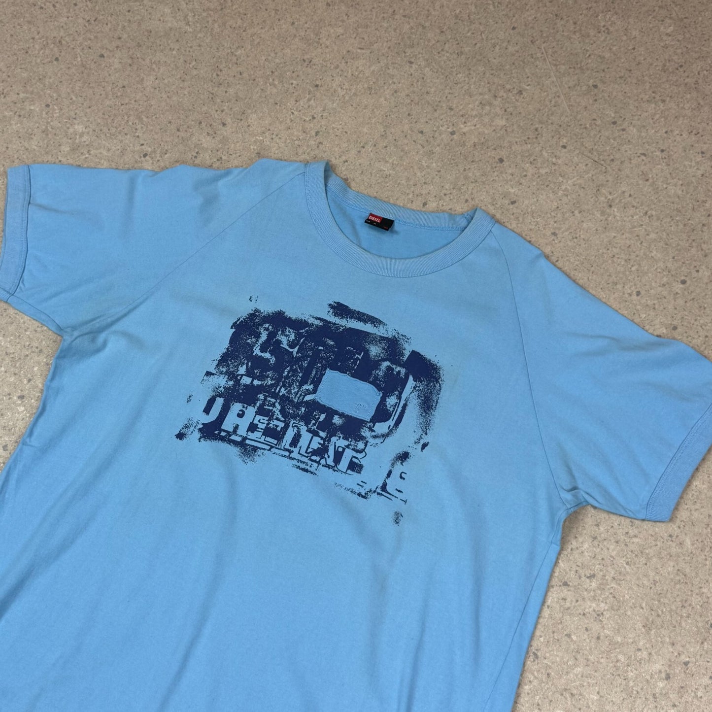 Diesel T Shirt L / XL Baby Blue Coloured Cool Graffiti Logo