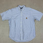 Ralph Lauren Shirt XL Blue White Striped Embroidered Logo Short Sleeve