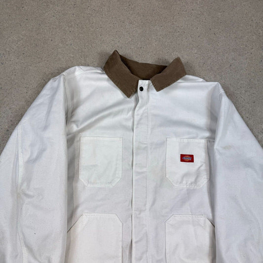 Dickies Workwear Jacket XL White Flannel Lined Embroidered Logo Pocket