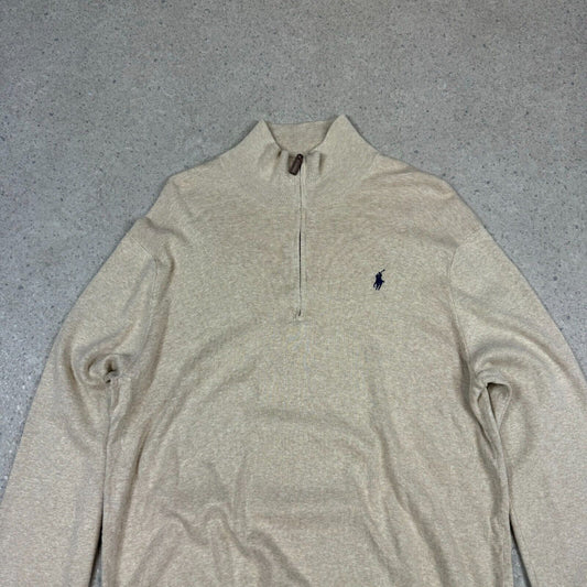 Polo Ralph Lauren 1/4 Zip Jumper Cream M/L Embroidered Logo Cotton