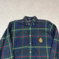 Polo Ralph Lauren Check Shirt Medium Blue Green USA Embroidered Logo