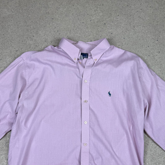 Ralph Lauren Shirt Large Pink Embroidered Logo Button Down Long Sleeve