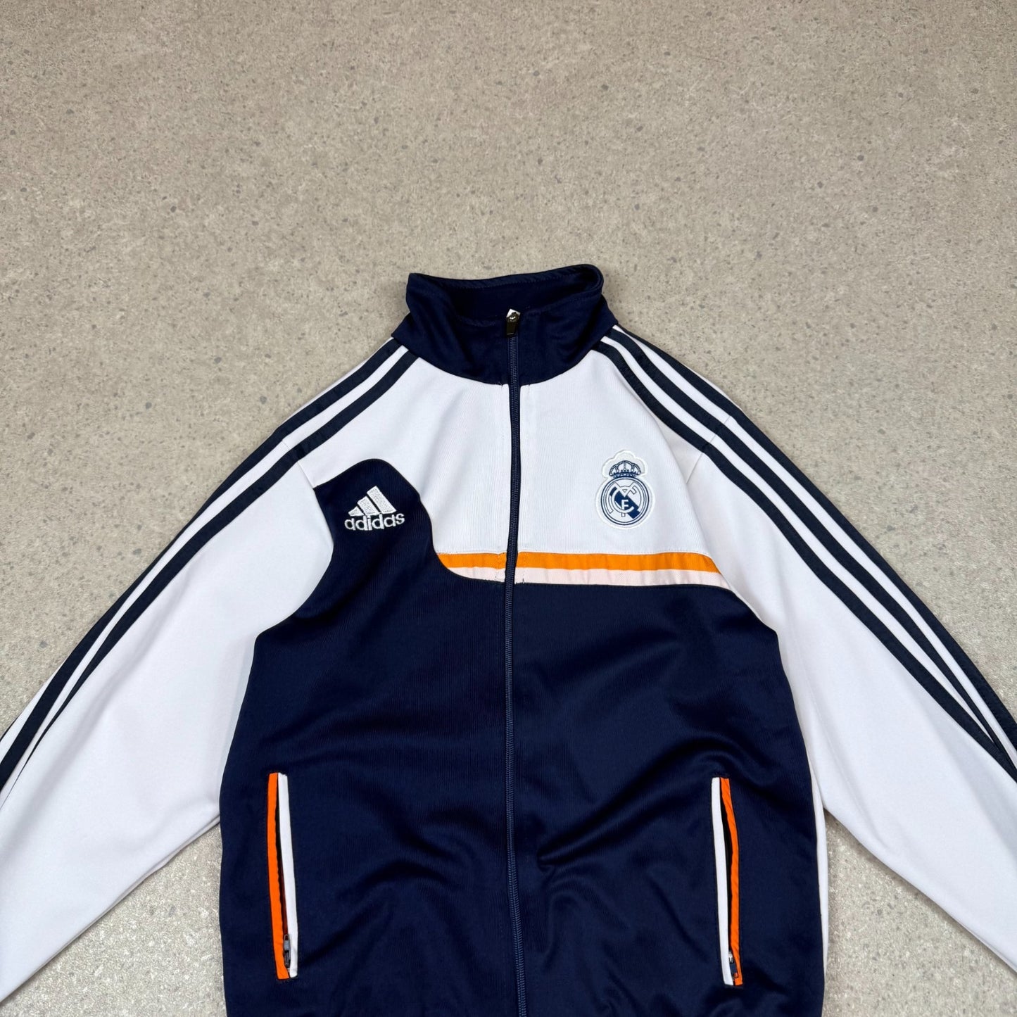 Real Madrid Track Top  Embroidered Logos All Over White / Navy Colourway Y2K